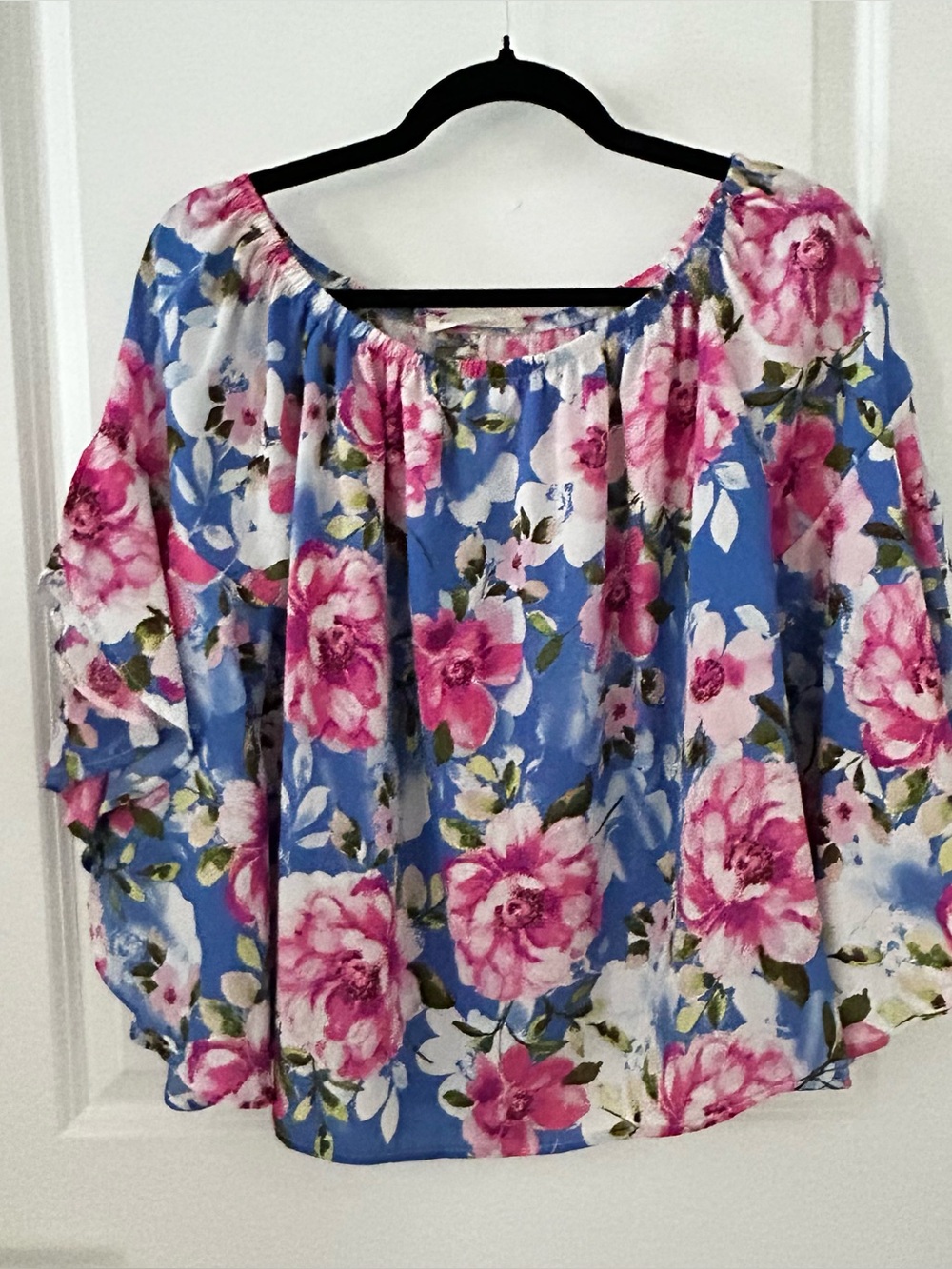 Blue Floral Off-Shoulder Women’s Blouse Size Medium
